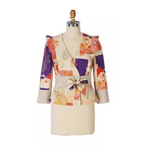 Elevenses Anthropologie Iced Juniper Patchwork Embroidered Jacket